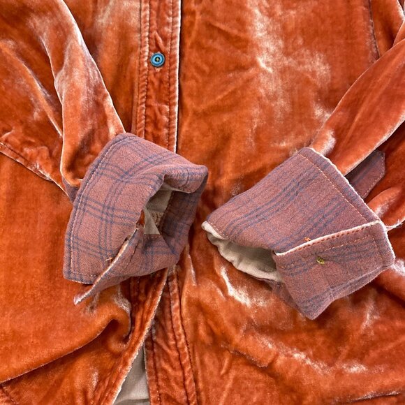 Anthro Holding Horses Rust Silk Blend Crushed Velvet Button Down Blouse Shirt XS - Picture 11 of 16